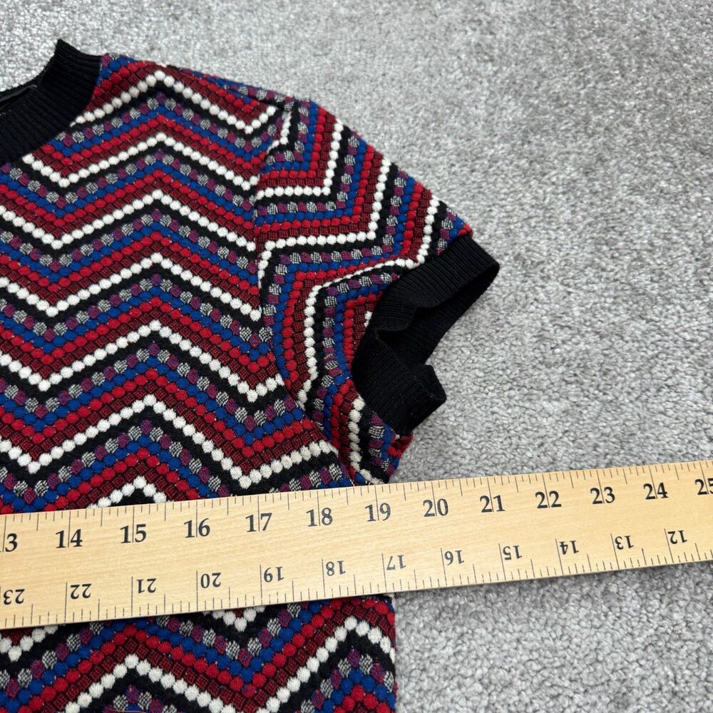 Zara Woman Chevron Geometric Knitted Midi Shift Dress XL Textured Crew Neck Zip - Picture 11 of 13